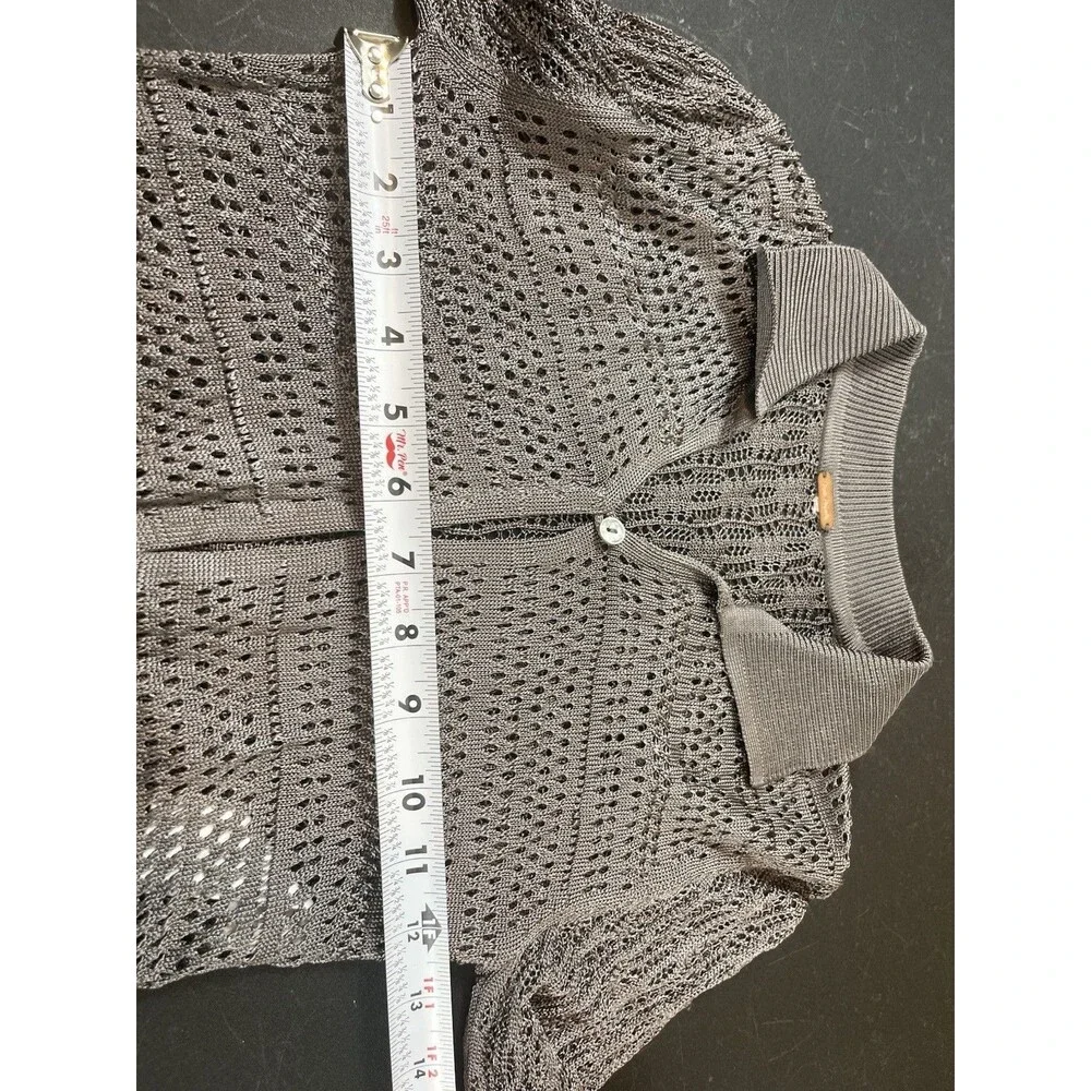 Free People Dark Gray Open Knit Button Front Long Sleeve Cropped Cardigan XS